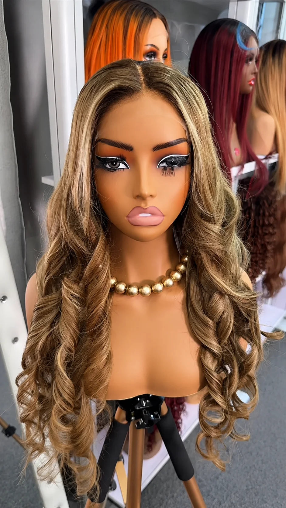 Wavy Texture Ombre Brown With Highlight Virgin Hair Wig