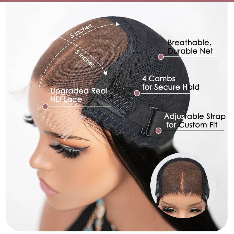 Silky Straight Bob Dress-up Blue Highlight Human Hair Wig