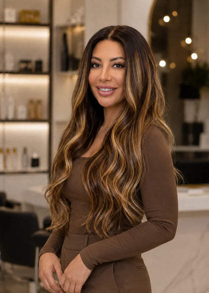 Wavy Texture Ombre Brown With Highlight Virgin Hair Wig