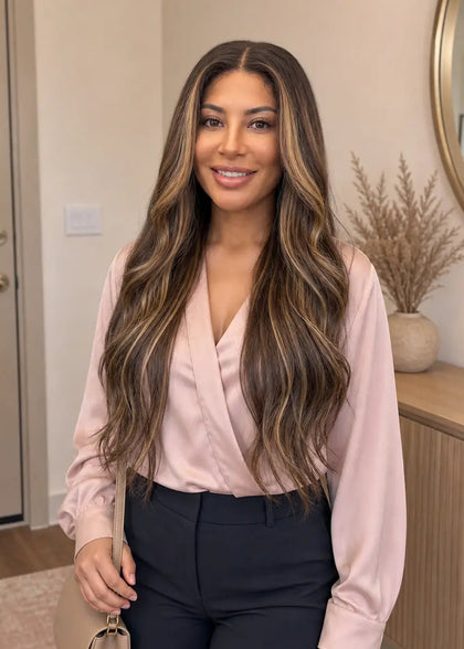 Wavy Texture Ombre Brown With Highlight Virgin Hair Wig