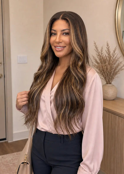 Wavy Texture Ombre Brown With Highlight Virgin Hair Wig