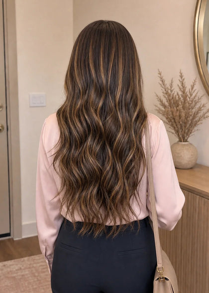 Wavy Texture Ombre Brown With Highlight Virgin Hair Wig