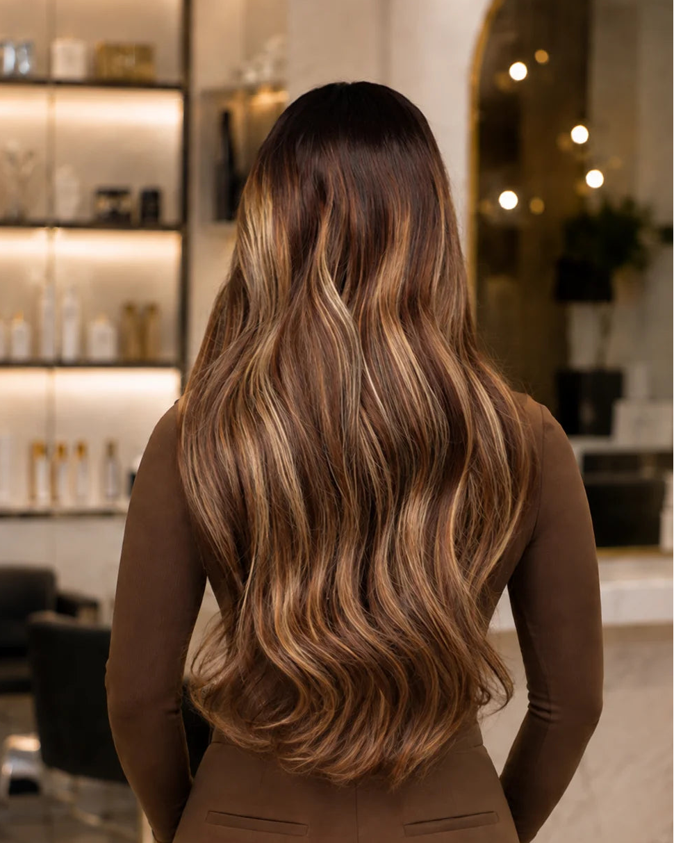 Wavy Texture Ombre Brown With Highlight Virgin Hair Wig