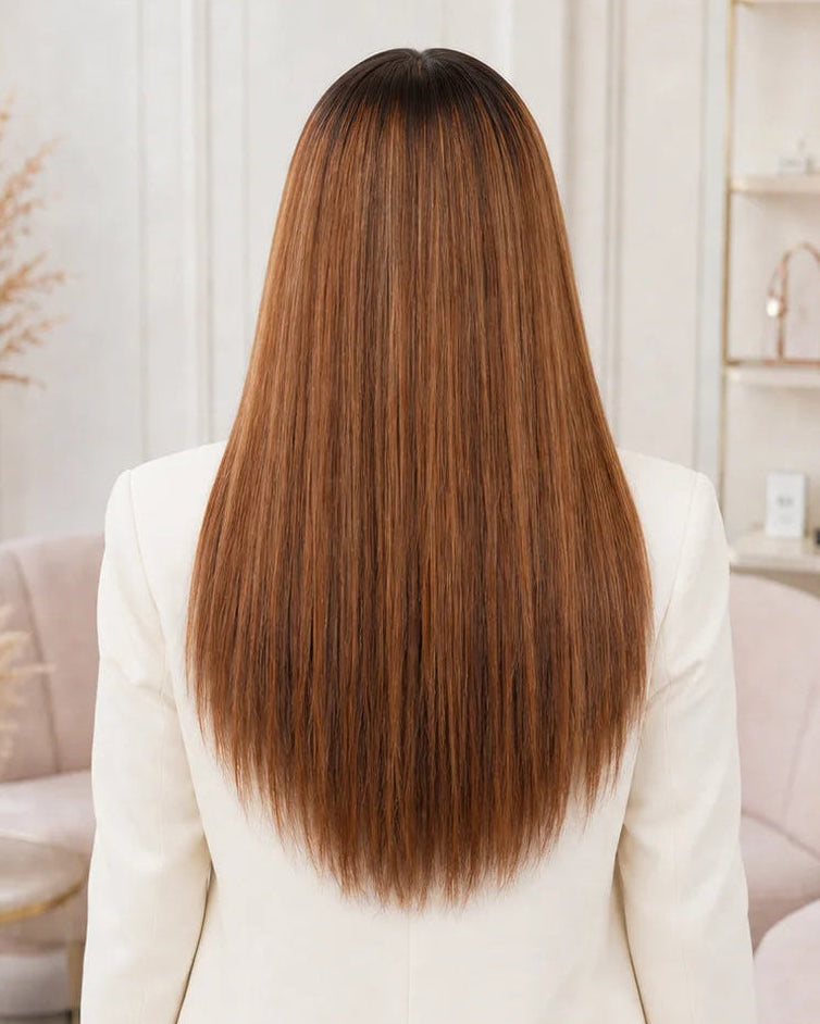 Straight Brown Balayage Natural Hairline Human Hair Wig