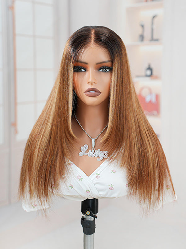 Straight Brown Balayage Natural Hairline Human Hair Wig