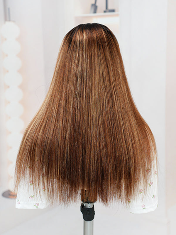 Straight Brown Balayage Natural Hairline Human Hair Wig