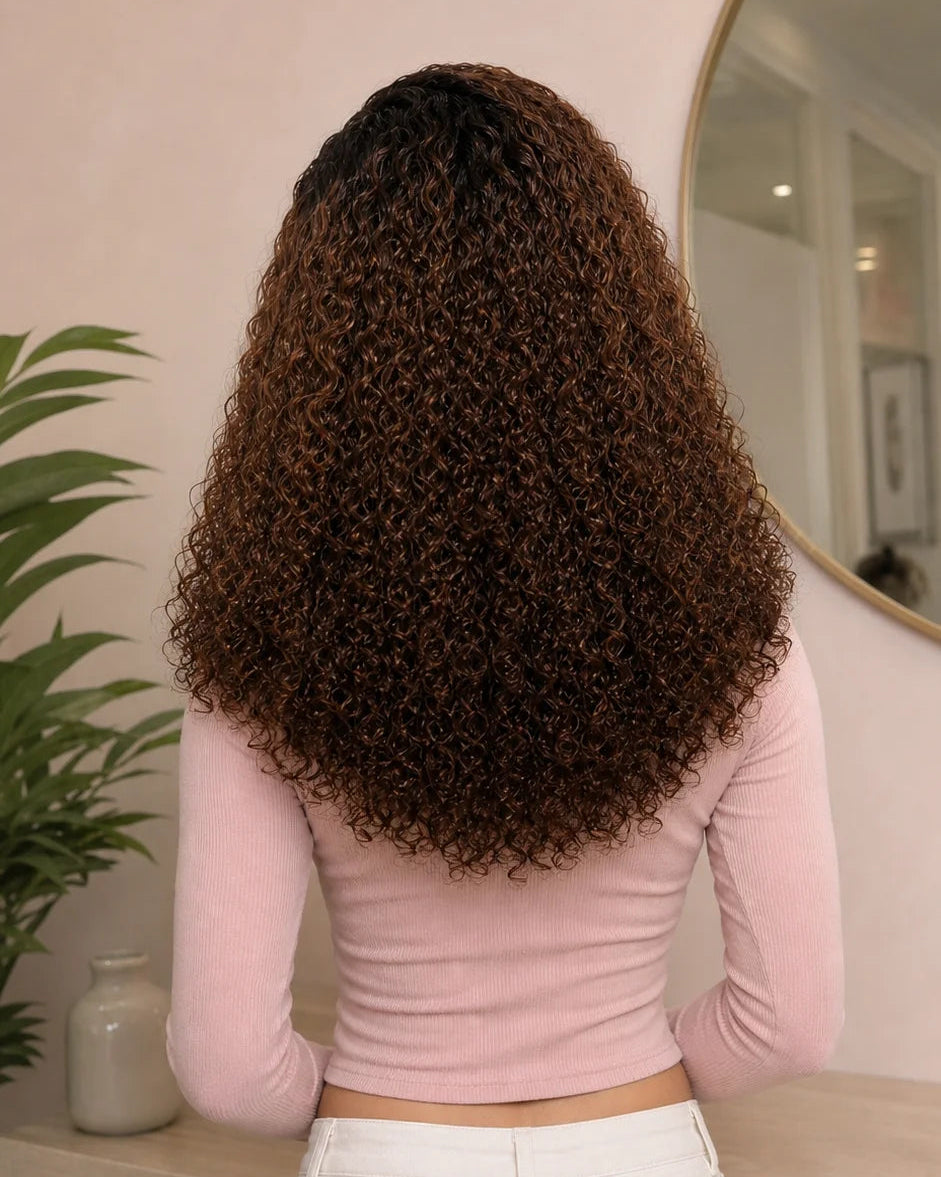 Brown Ombre Color Curly 13x6 Lace Frontal Human Hair Wig