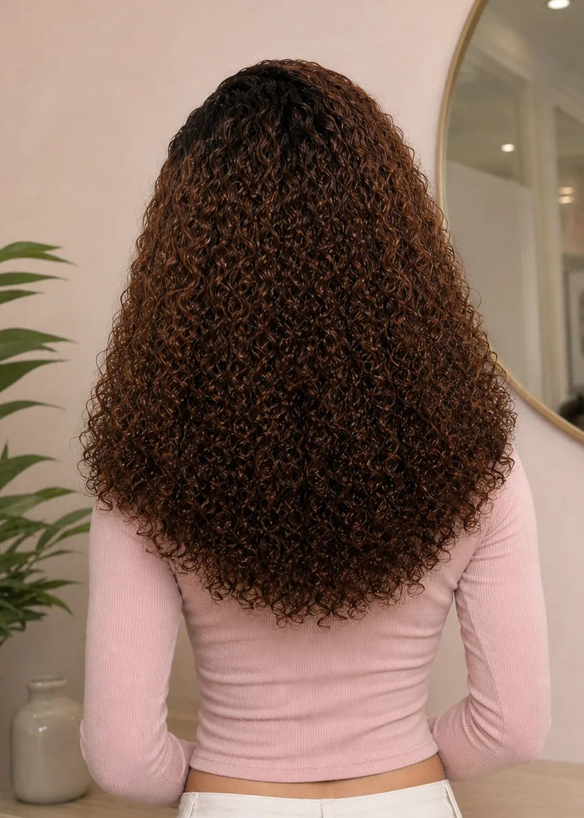Brown Ombre Color Curly 13x6 Lace Frontal Human Hair Wig