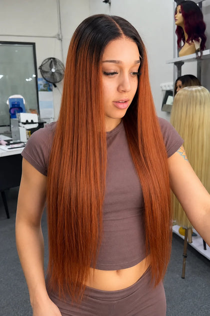 Caramel Ombre Straight Glueless 11x6 HD Lace Human Hair Wig