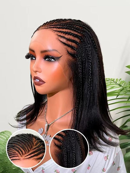Easy Install Yaki Straight Skin Melted HD Lace 13x6 Frontal Braided Wigs