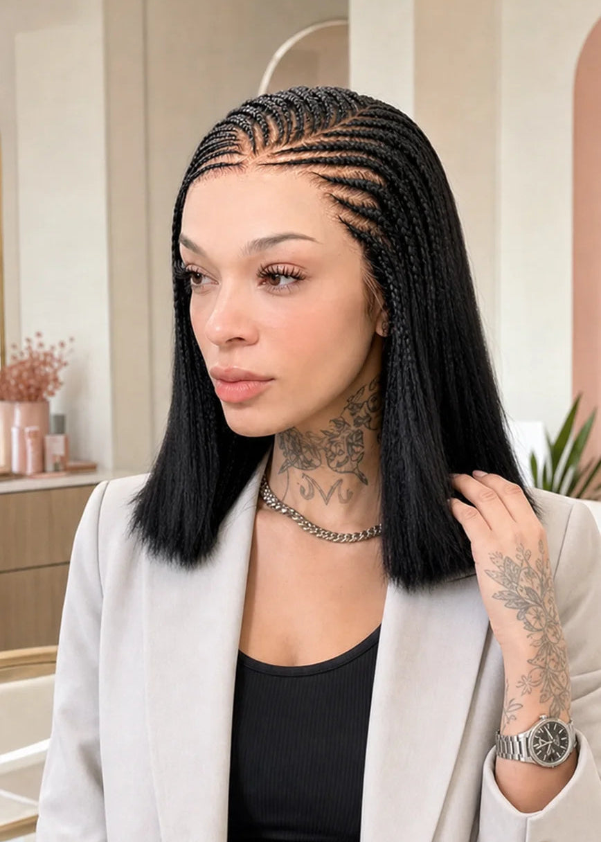 Easy Install Yaki Straight Skin Melted HD Lace 13x6 Frontal Braided Wigs