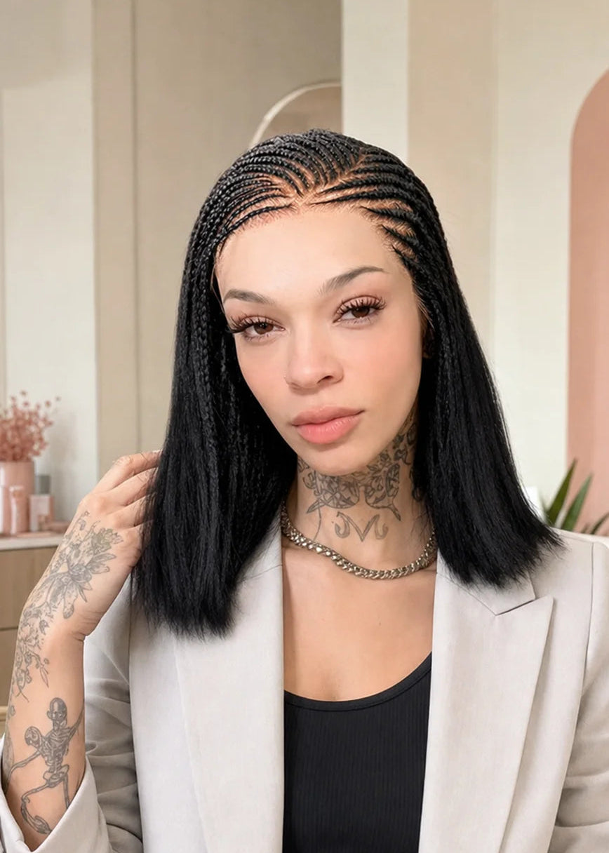 Easy Install Yaki Straight HD Lace 13x6 Frontal Braided Wigs