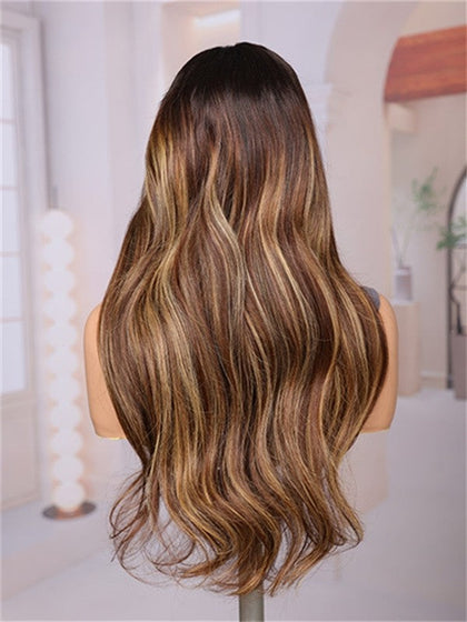 Wavy Texture Ombre Brown With Highlight Virgin Hair Wig